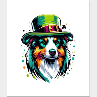 Australian Shepherd Celebrates Saint Patrick's Day Joy Posters and Art